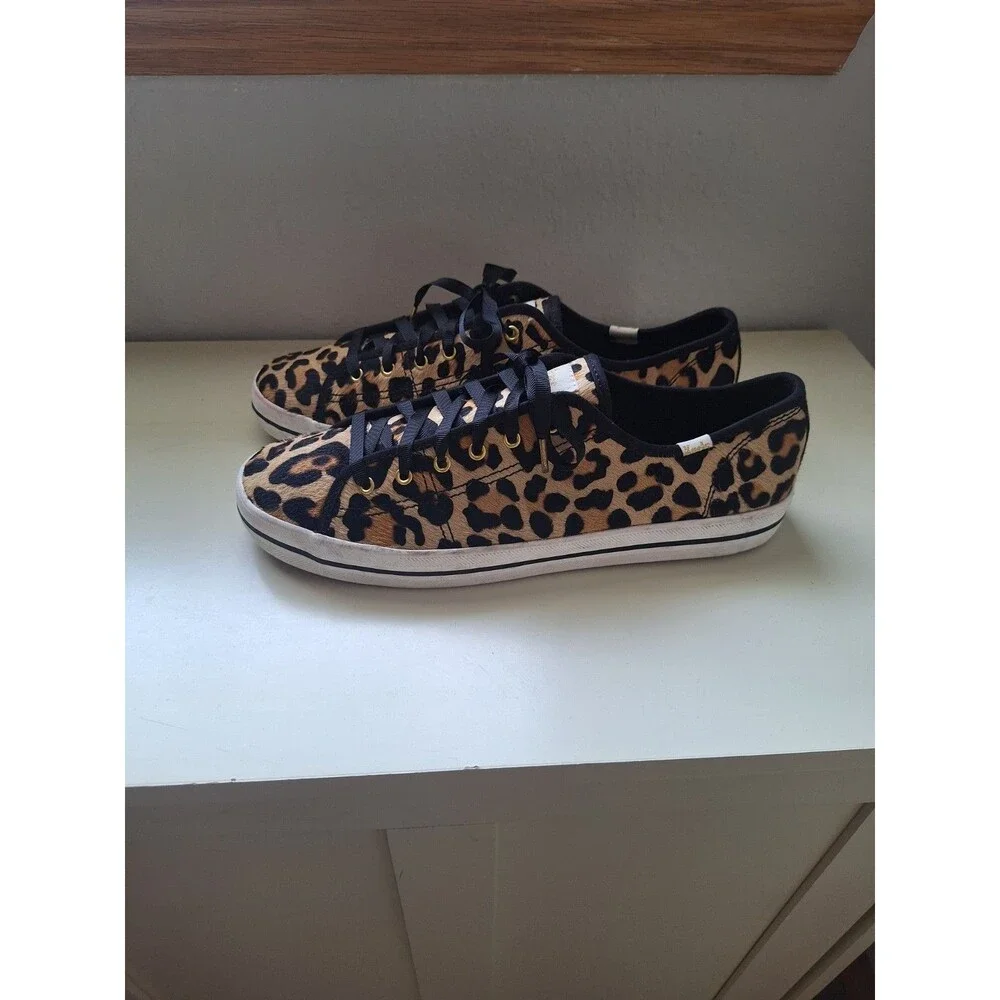 Keds x Kate Spade Collab US 9.5 Leopard Print Low-Top Sneakers Black & Brown